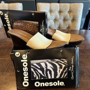 Onesole Elegance Soft Step Women’s Beige Slide Wedge Sandals 9 with 3 toppers